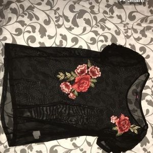 Mesh black top with roses
